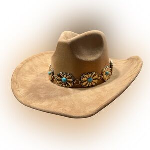 Brown Gold Turquoise Concho Band Hat